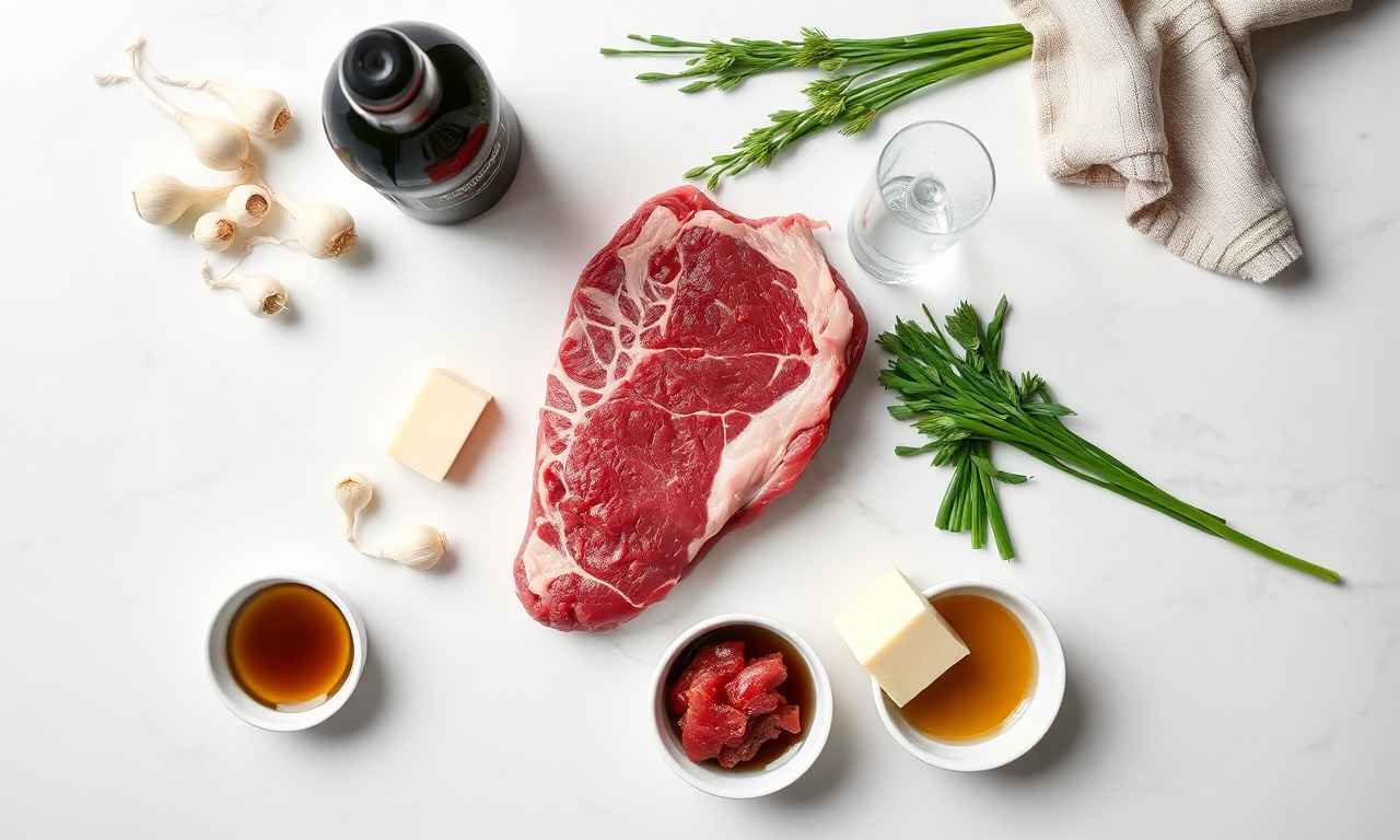 Vista de cima dos ingredientes frescos e nobres organizados.