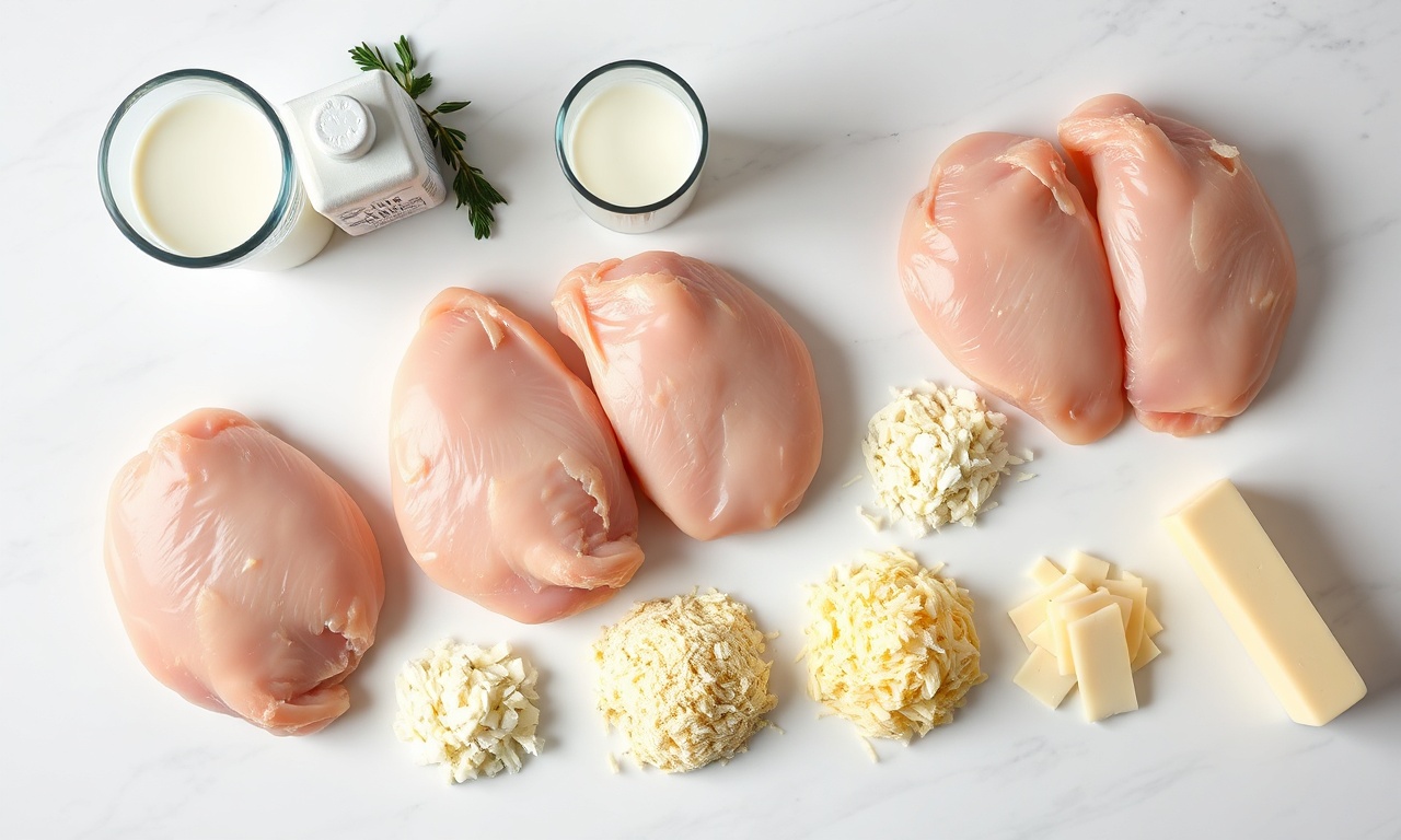 Vista de cima dos ingredientes frescos e queijos organizados sobre uma superfície de mármore.