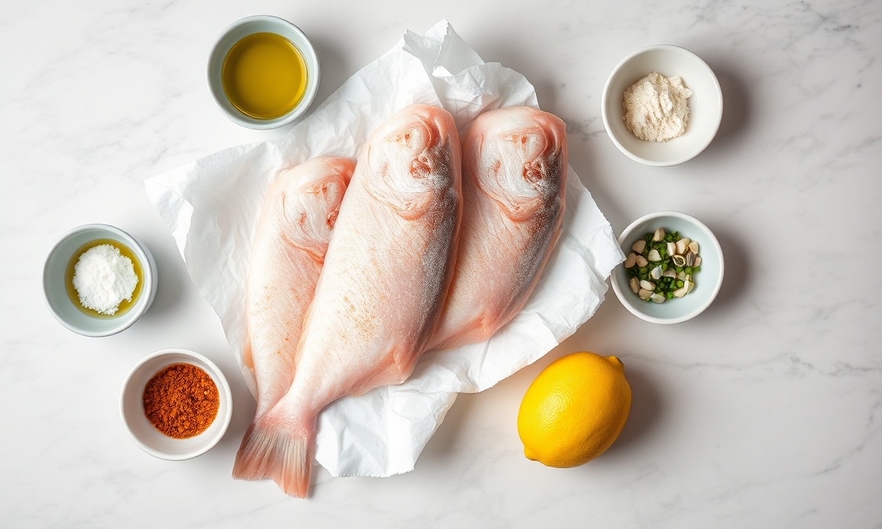 Filé De Merluza Na Airfryer: Receita Suculenta E Rápida 4 Vista de cima dos ingredientes organizados para a receita