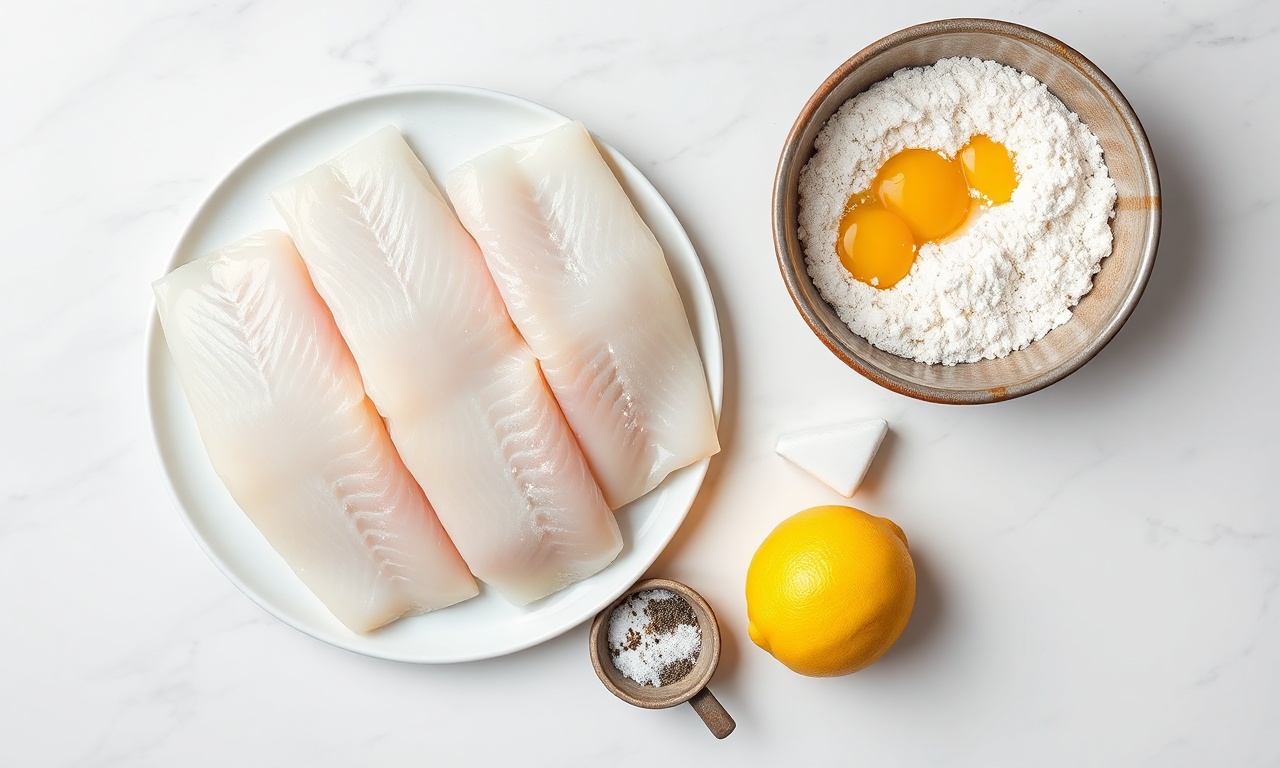 Filé De Peixe À Milanesa Crocante Com Panko Em 30 Minutos 4 Vista de cima dos ingredientes frescos e organizados.