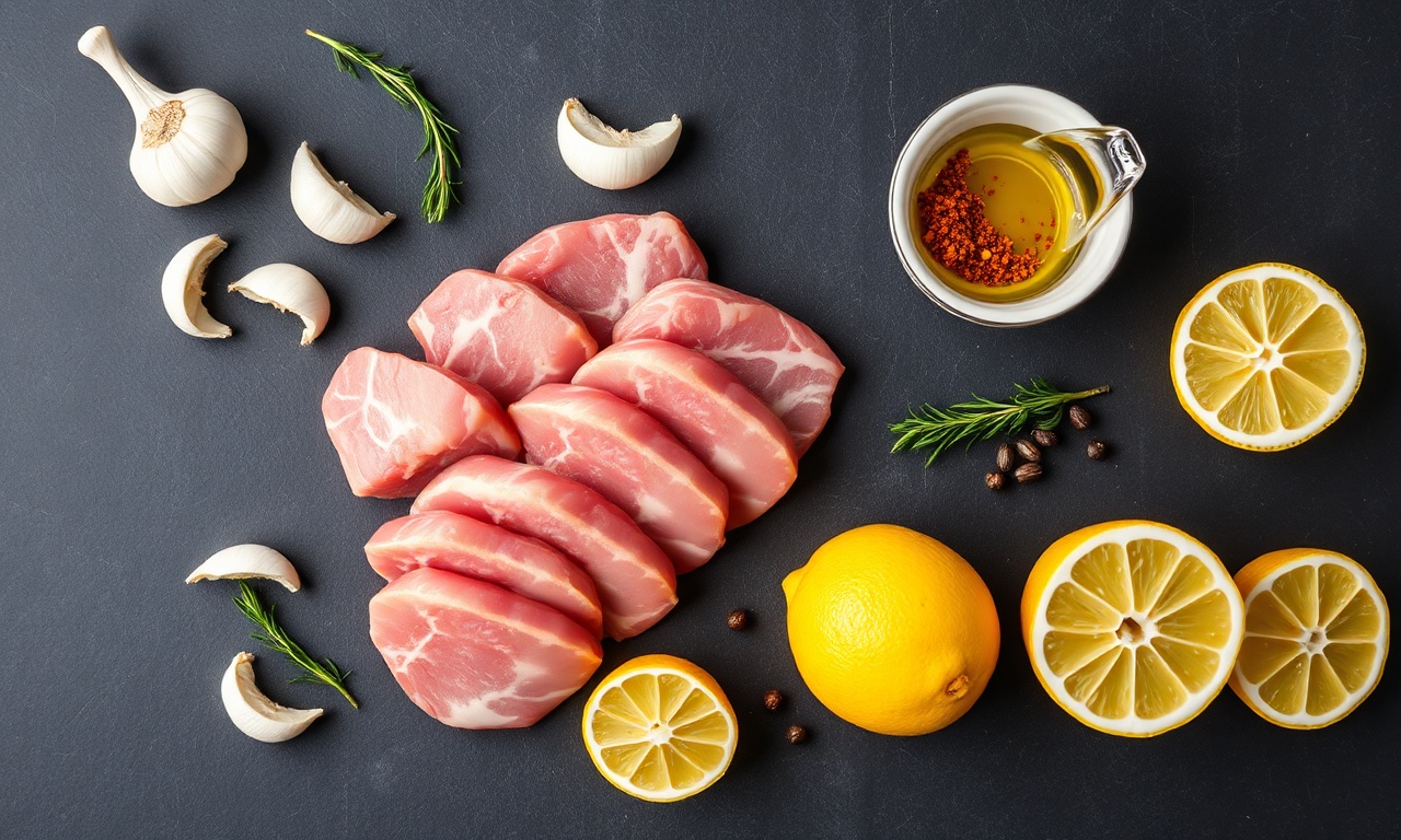 Ingredientes frescos organizados para a marinada