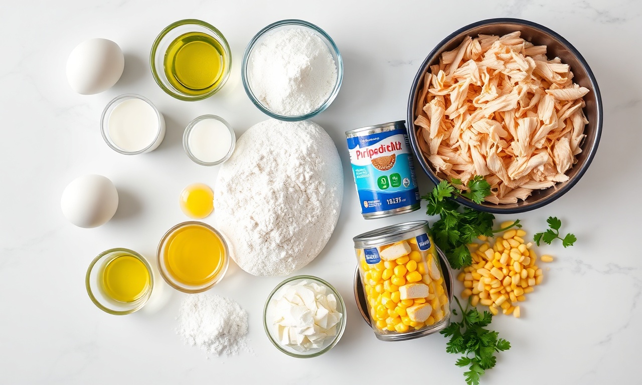 Vista de cima dos ingredientes para a massa e o recheio.