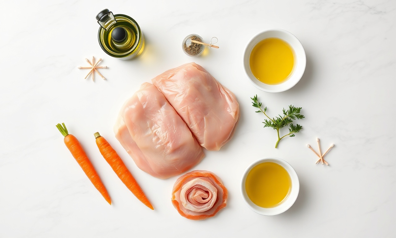 Vista de cima dos ingredientes frescos e organizados para a receita.