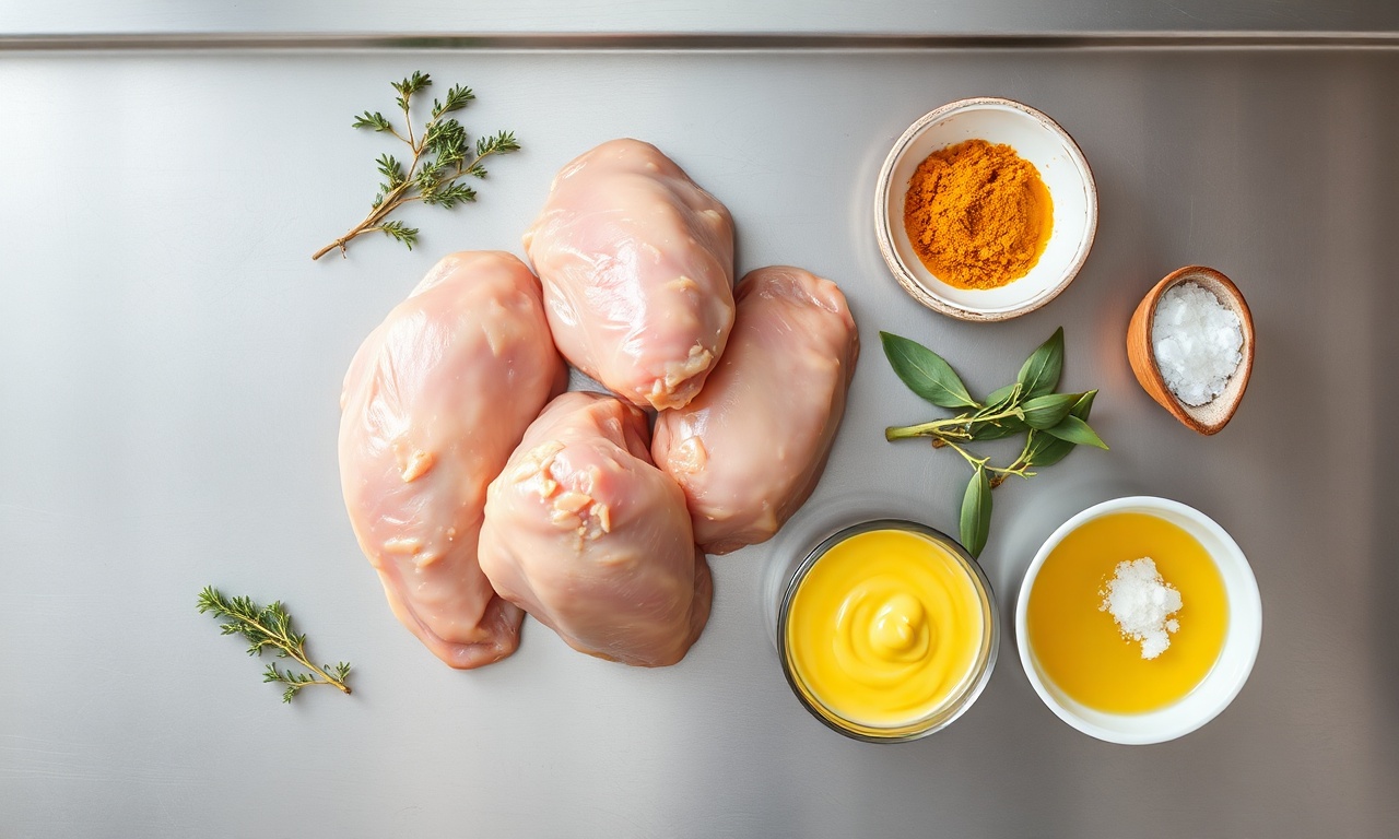 Vista de cima dos ingredientes organizados para a marinada de 10kg de frango