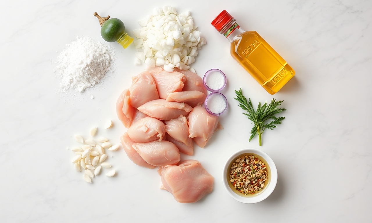 Vista de cima dos ingredientes frescos e secos organizados.