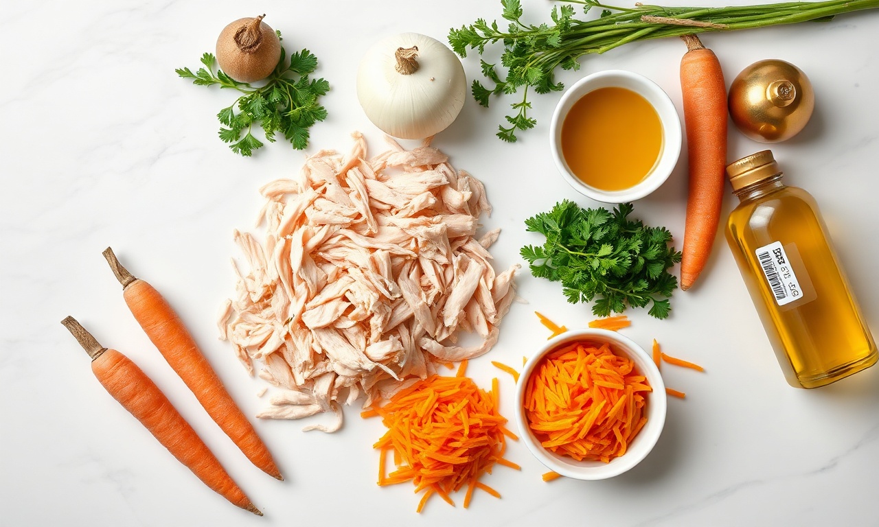 Vista de cima dos ingredientes frescos e organizados para a receita.