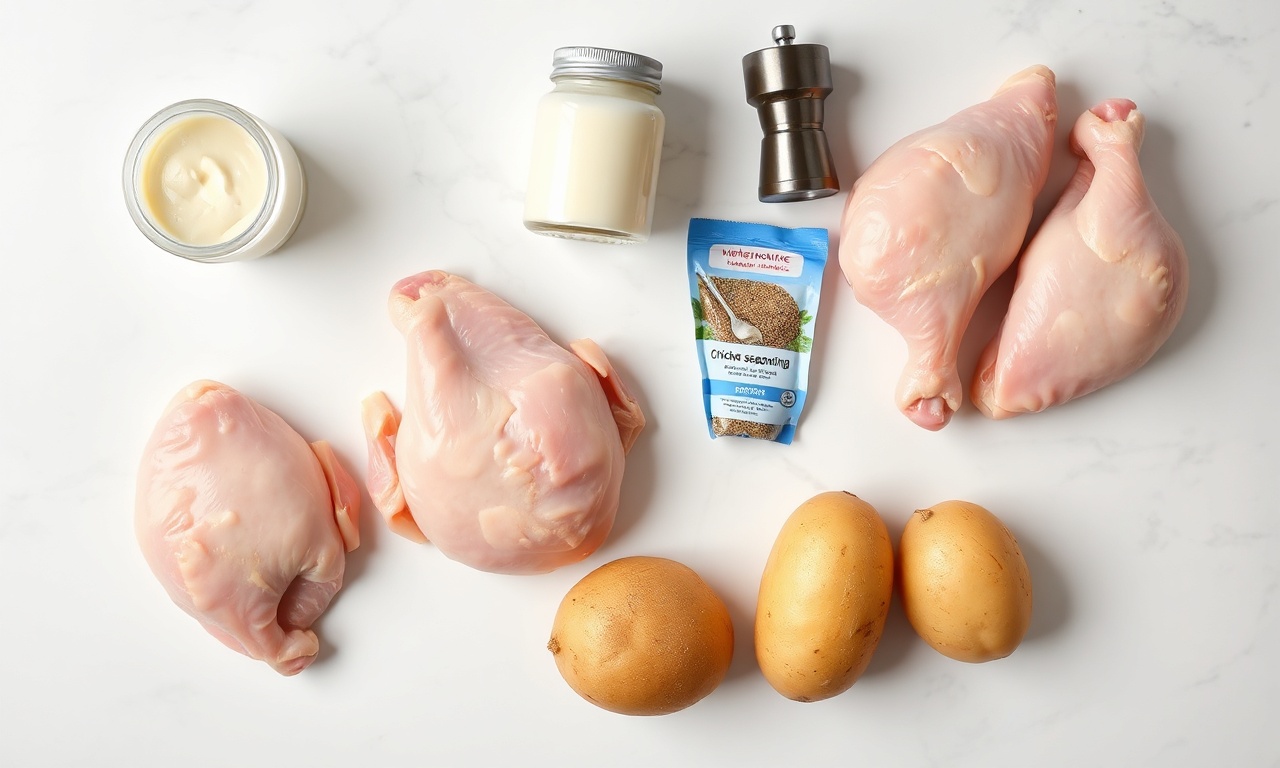 Vista de cima dos ingredientes organizados em uma superfície clara.