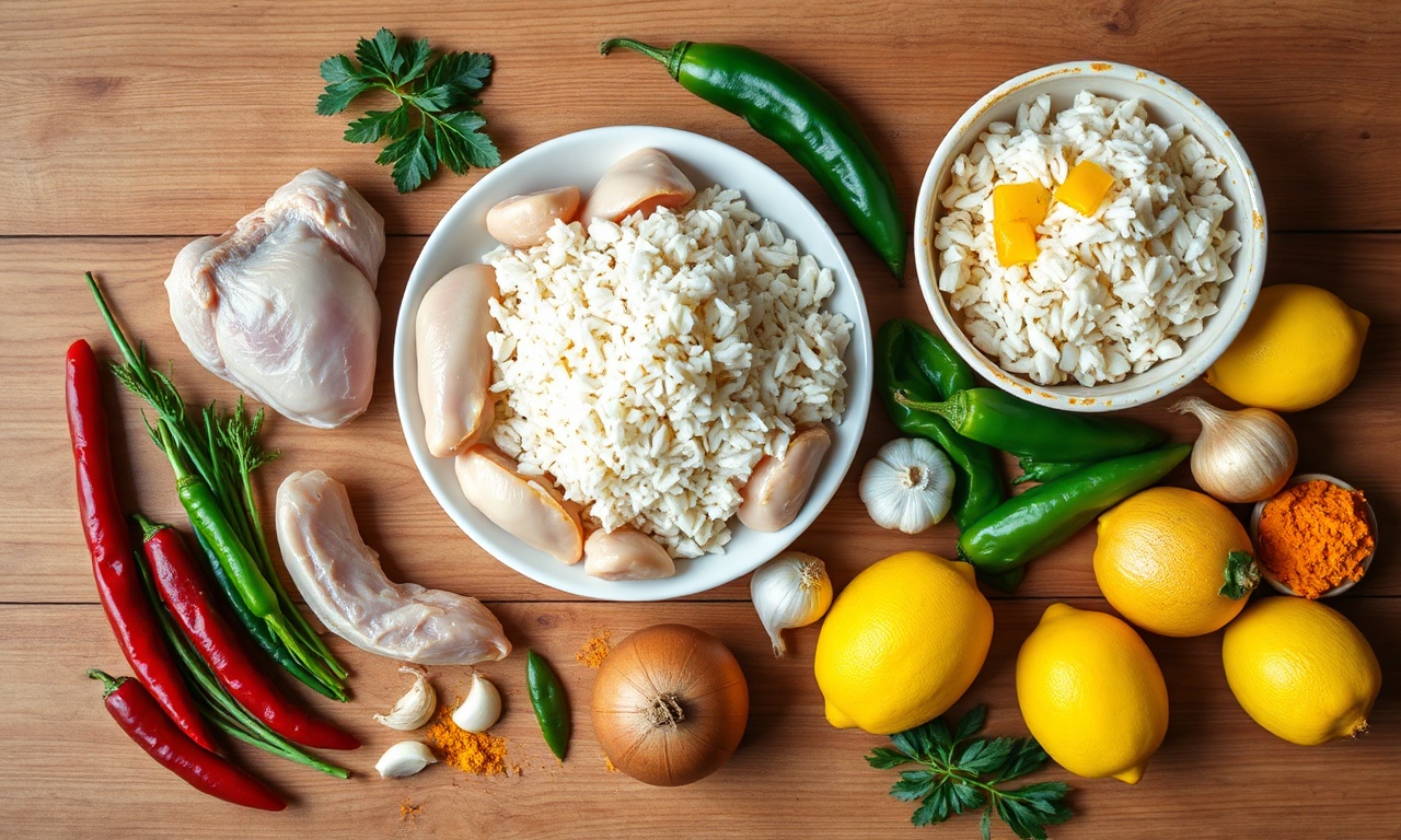 Vista de cima dos ingredientes organizados em grandes porções