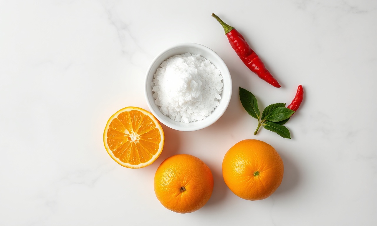 Vista de cima dos ingredientes frescos e simples para a receita.