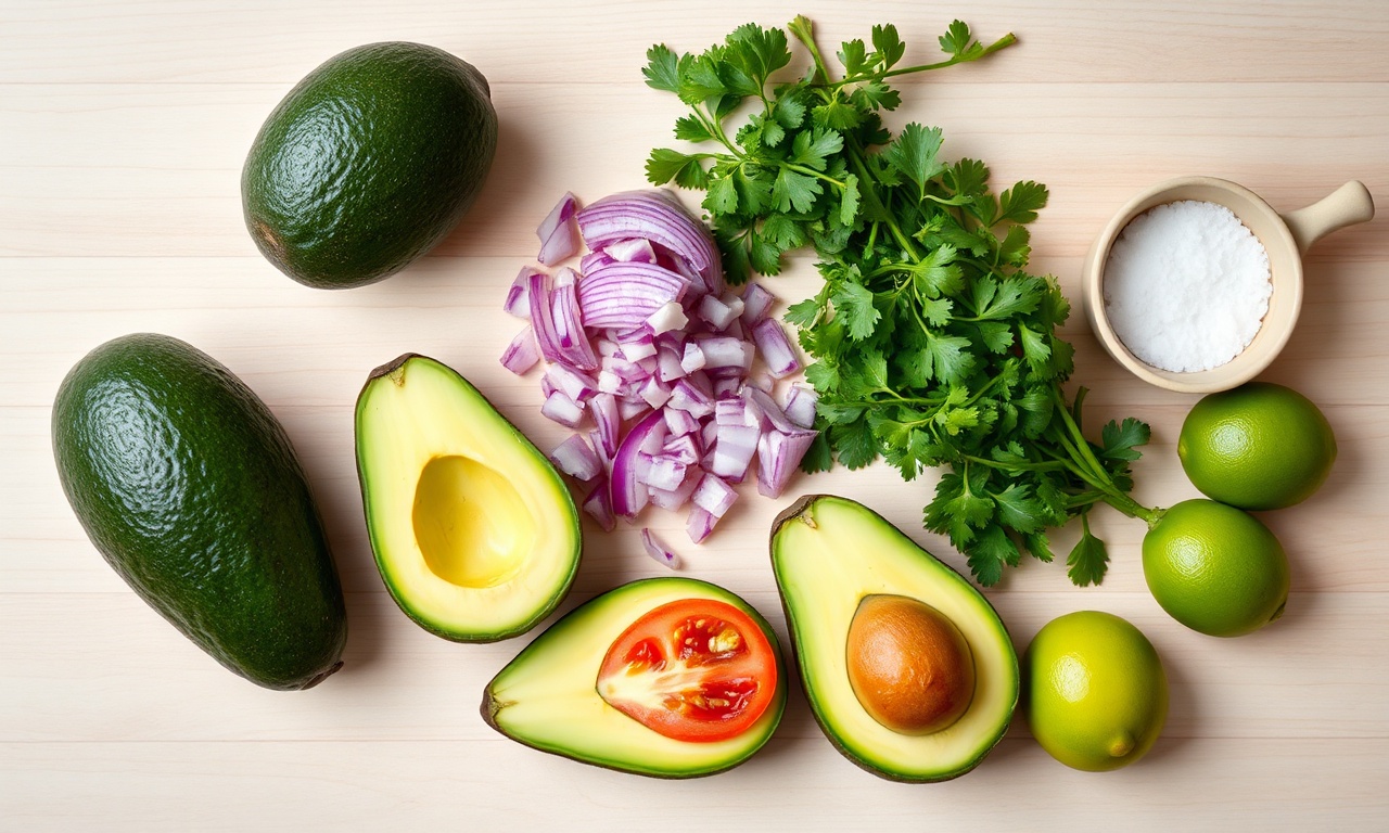 Guacamole Autêntico E Fácil: Receita Tradicional Em 15 Min 4 Vista de cima dos ingredientes organizados