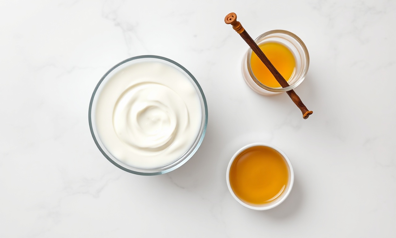 Iogurte Grego Caseiro Cremoso: Como Fazer E Saborizar 4 Vista de cima dos ingredientes simples e frescos.