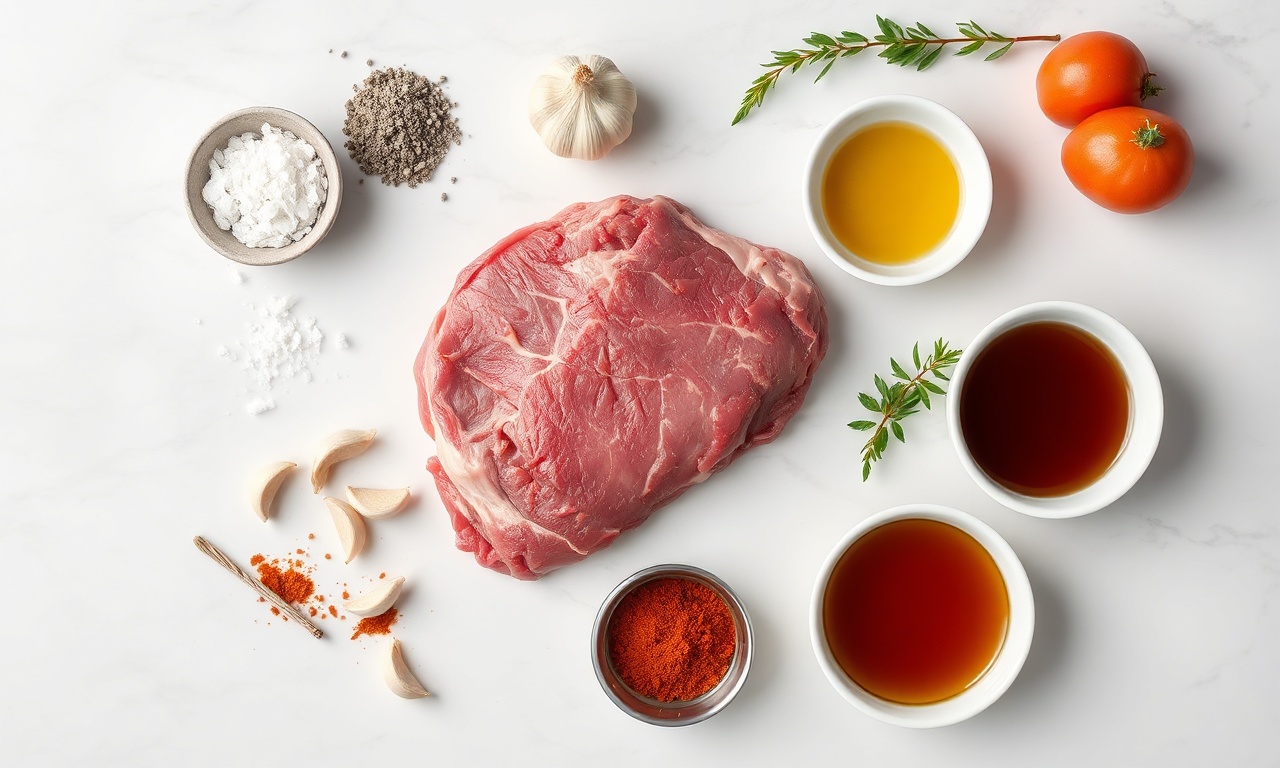 Vista de cima dos ingredientes frescos e temperos organizados.