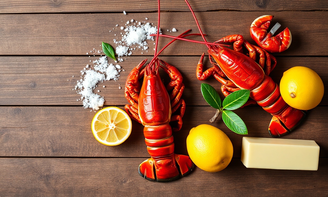 Como Cozinhar Lagosta Perfeita: Guia Rápido E Suculento 4 Vista de cima dos ingredientes frescos para o preparo da lagosta.