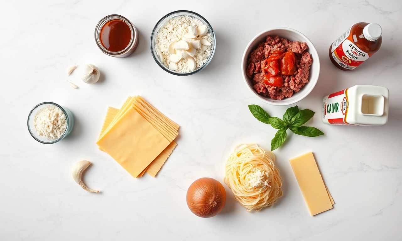 Vista de cima dos ingredientes frescos e organizados para a receita.
