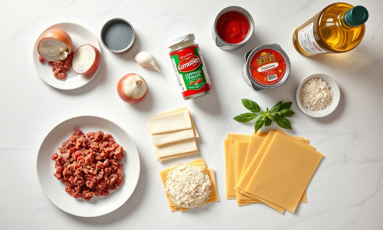 Vista de cima com todos os ingredientes medidos e prontos para uso.