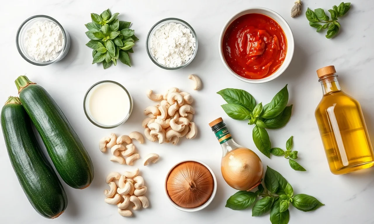Vista de cima dos ingredientes frescos e organizados para a receita.