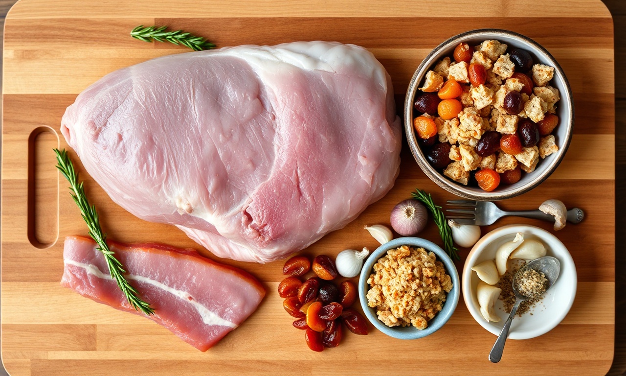 Vista de cima dos ingredientes principais para o lombo recheado.