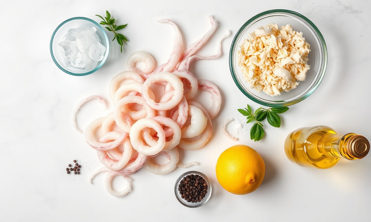 Lula Frita Perfeita: Macia Por Dentro E Crocante Por Fora 4 Vista de cima dos ingredientes organizados