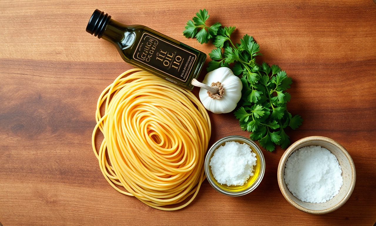 Vista de cima dos ingredientes crus e frescos organizados sobre uma superfície de madeira.