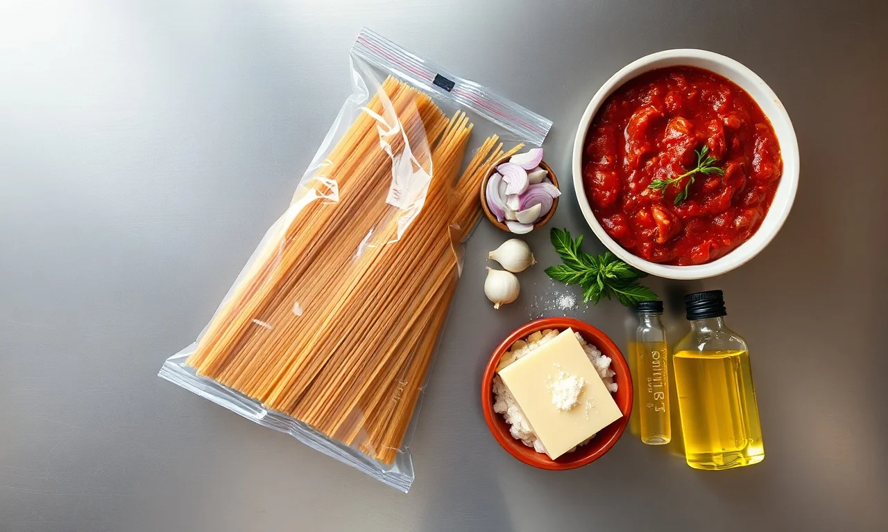 Vista de cima dos ingredientes principais para a receita em grande quantidade.