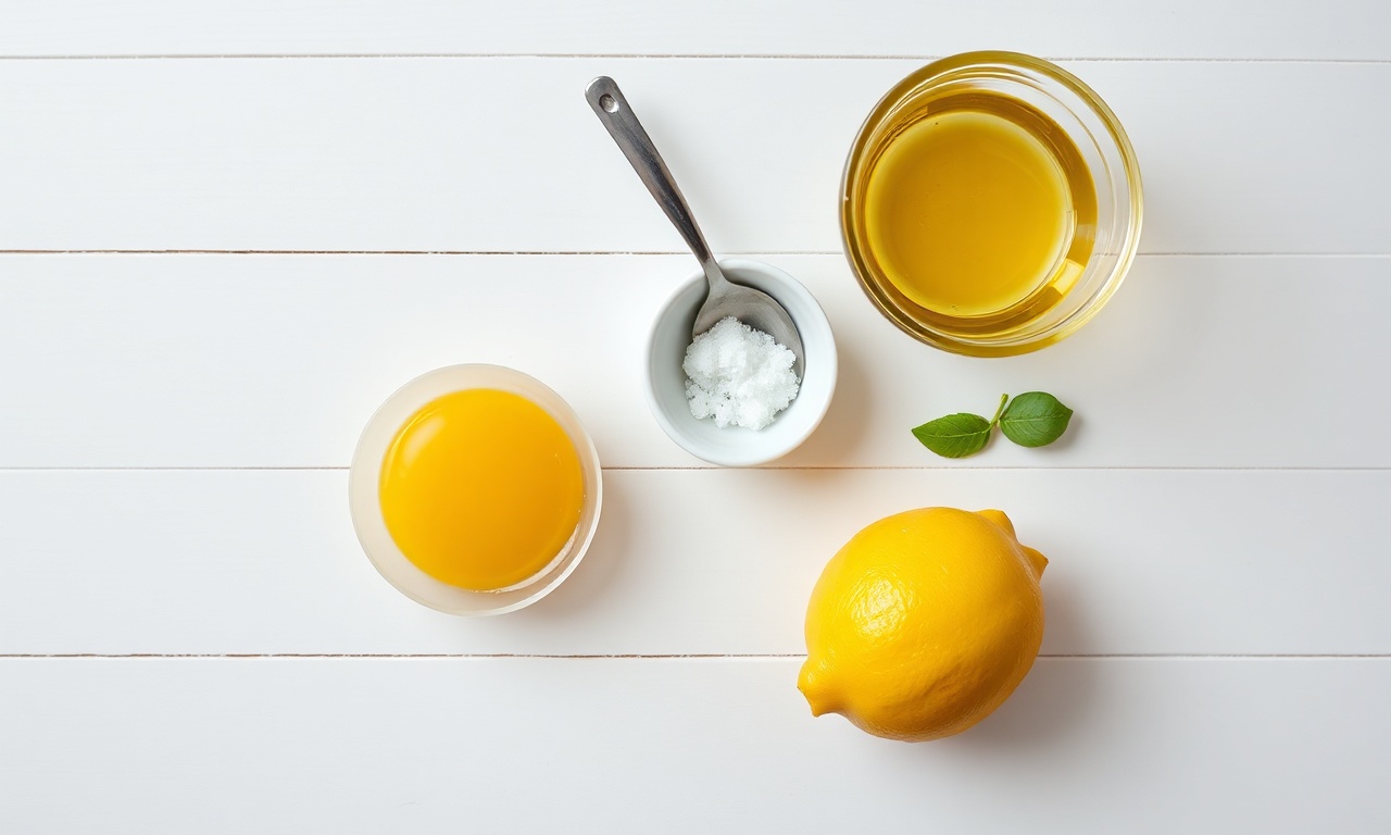 Vista de cima dos 5 ingredientes simples para a maionese.