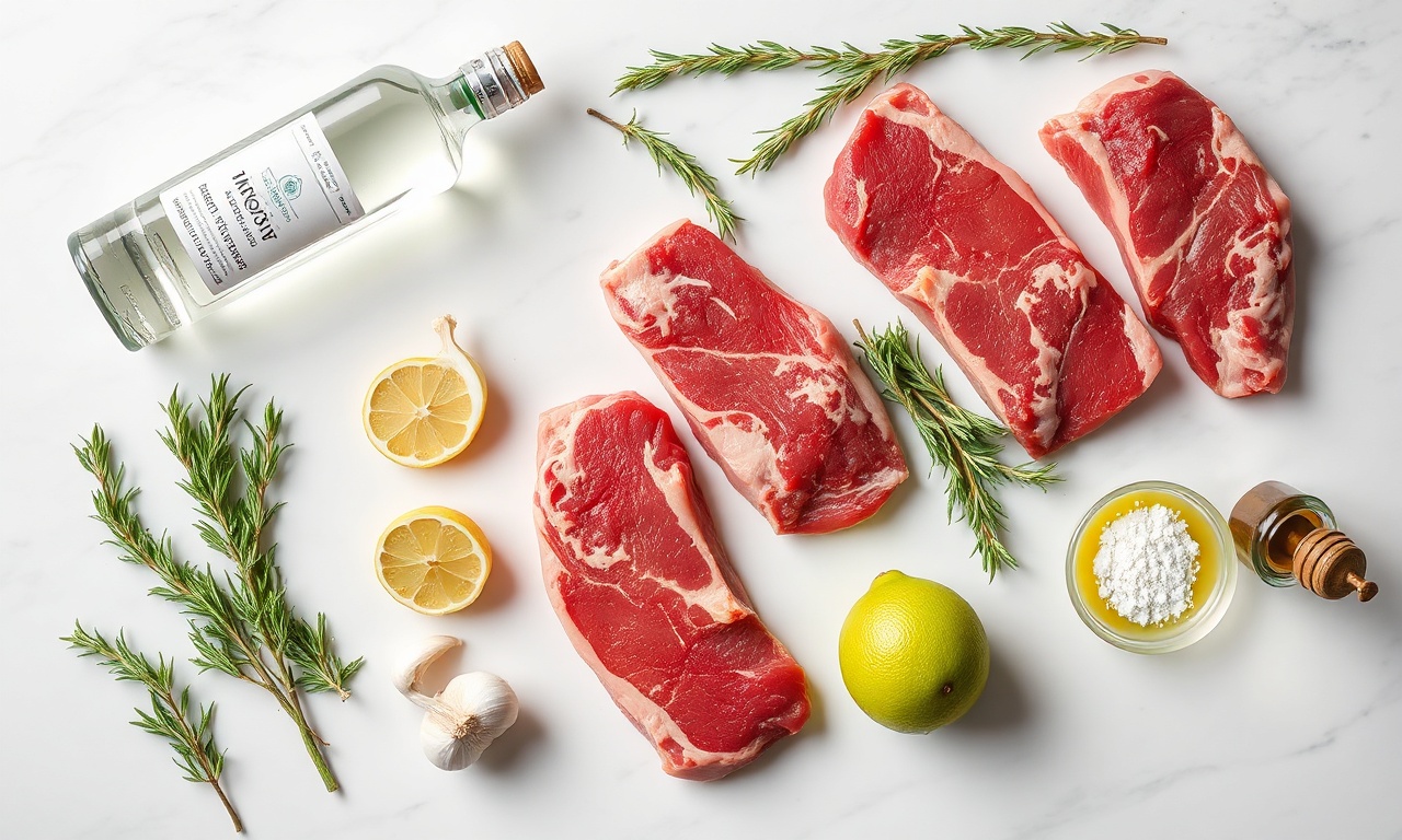 Vista de cima dos ingredientes organizados para a marinada.