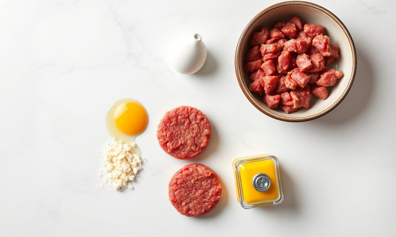 Vista de cima dos ingredientes principais organizados para a receita.