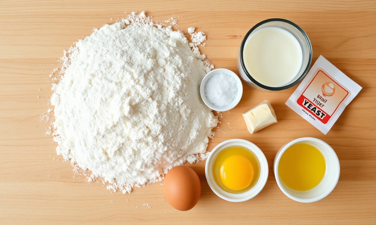 Vista de cima dos ingredientes organizados sobre uma superfície de madeira.