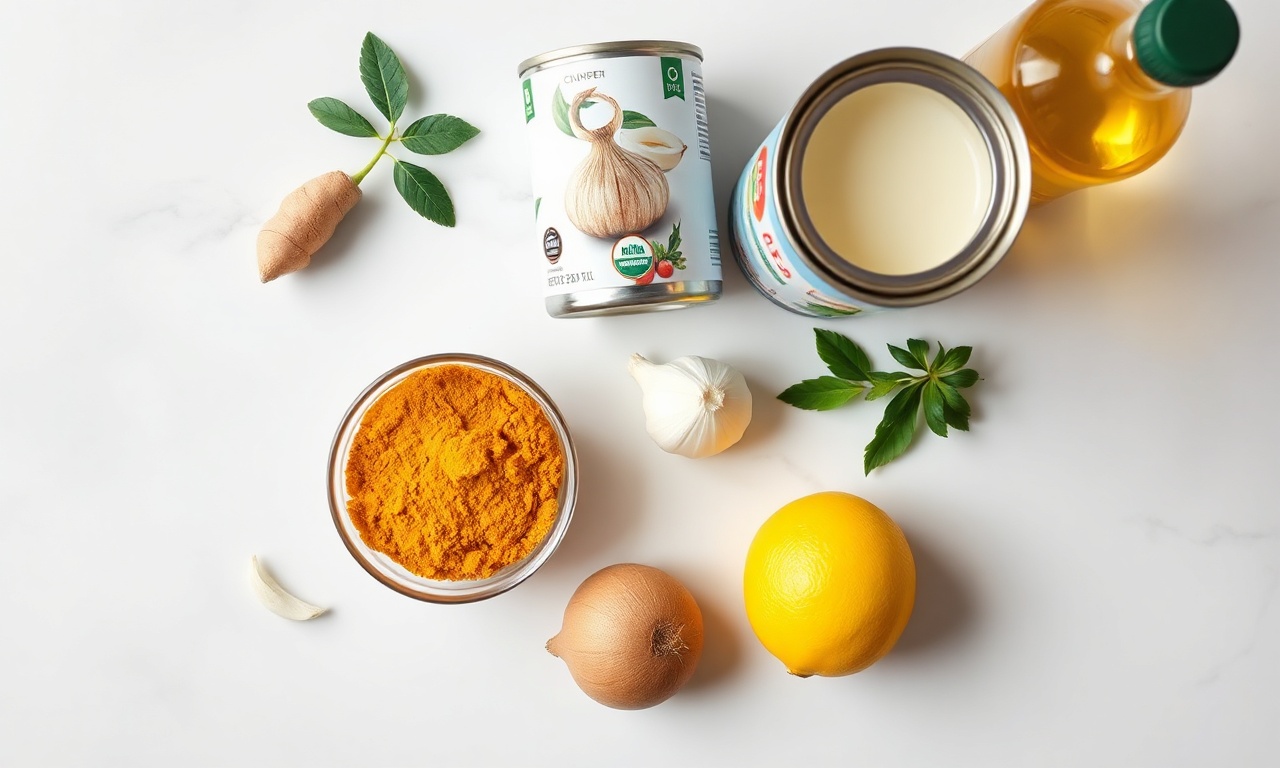 Vista de cima dos ingredientes organizados para o molho.