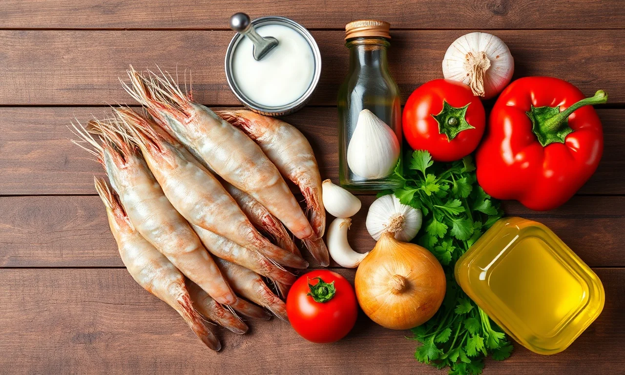 Vista de cima dos ingredientes organizados sobre superfície de madeira