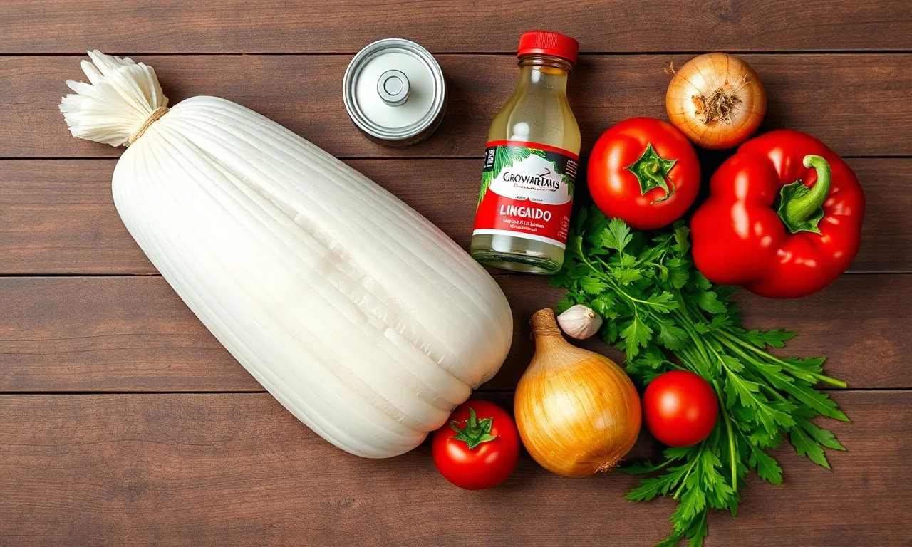 Vista de cima dos ingredientes organizados sobre superfície de madeira