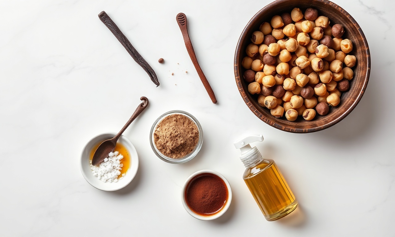 Vista de cima dos ingredientes organizados sobre uma superfície de mármore.