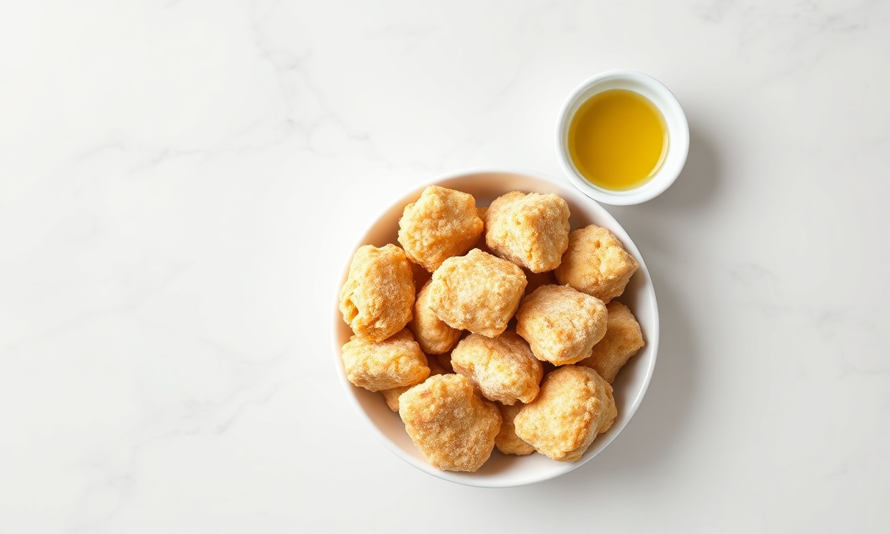 Nuggets Na Frigideira: Crocantes Em 10 Min Com 2 Ingredientes 4 Vista de cima dos dois ingredientes necessários para a receita.