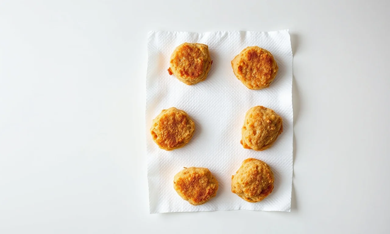 Vista de cima dos nuggets congelados e papel toalha