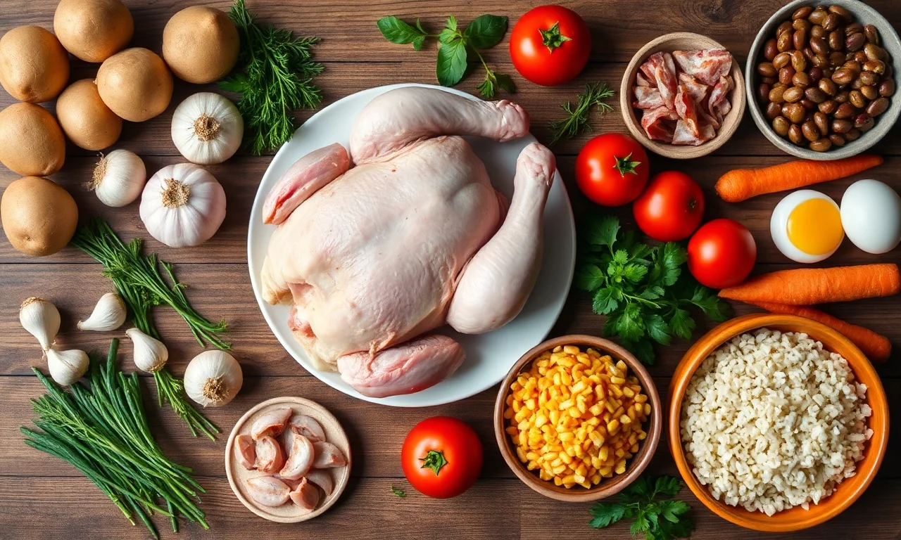 Vista de cima dos ingredientes acessíveis para as receitas de domingo.