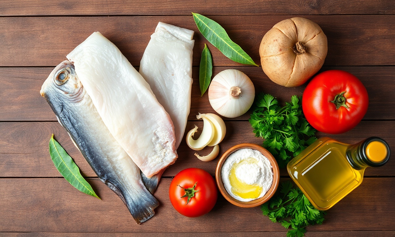 Vista de cima dos ingredientes frescos e secos organizados sobre superfície de madeira.