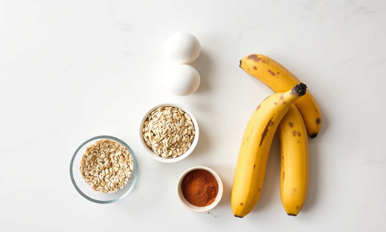 Bolo De Banana Sem Açúcar: Fofinho E Naturalmente Doce 4 Vista de cima dos cinco ingredientes simples e saudáveis.