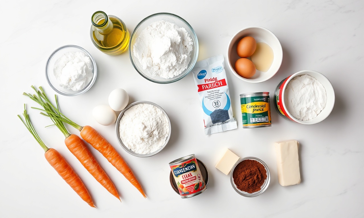 Vista de cima dos ingredientes frescos e secos organizados para a receita.