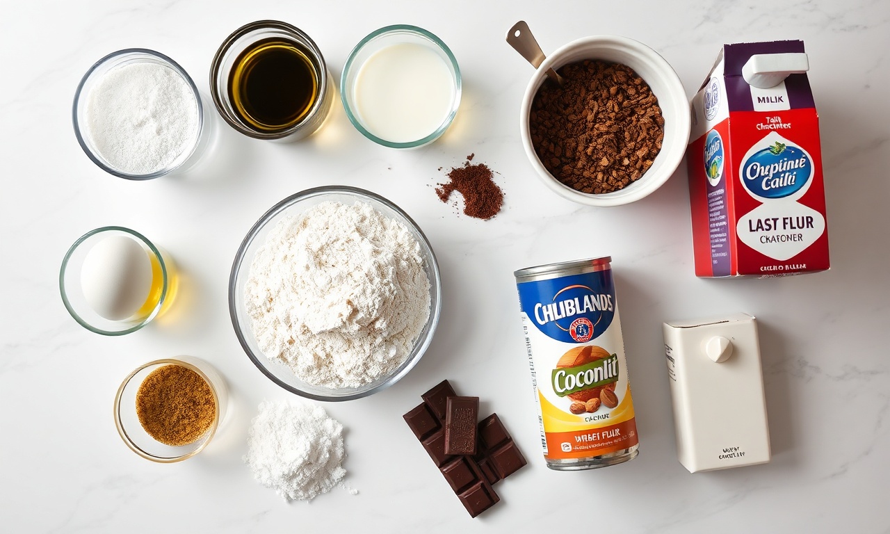 Vista de cima dos ingredientes organizados em tigelas e recipientes.