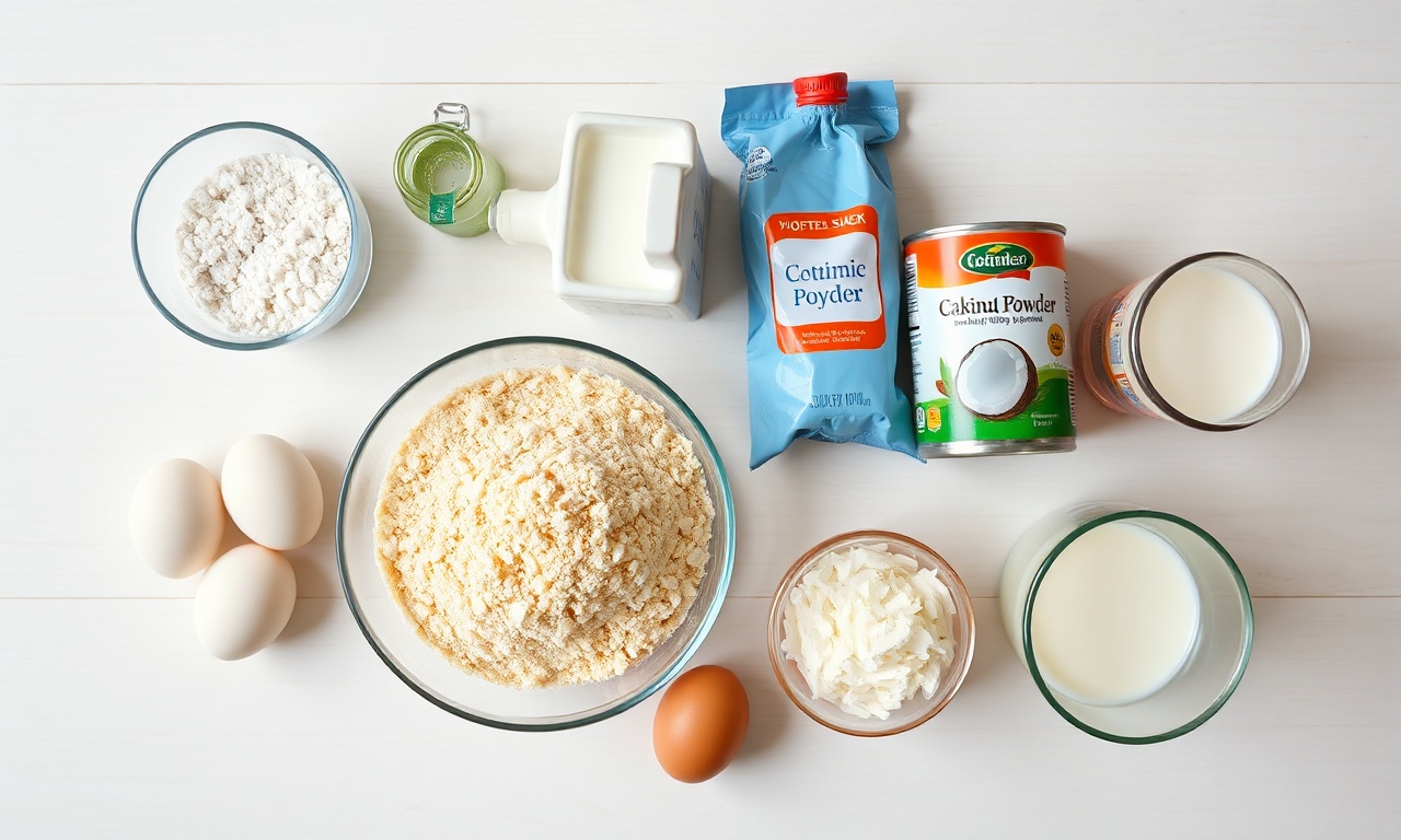 Vista de cima dos ingredientes frescos e secos organizados para a receita.