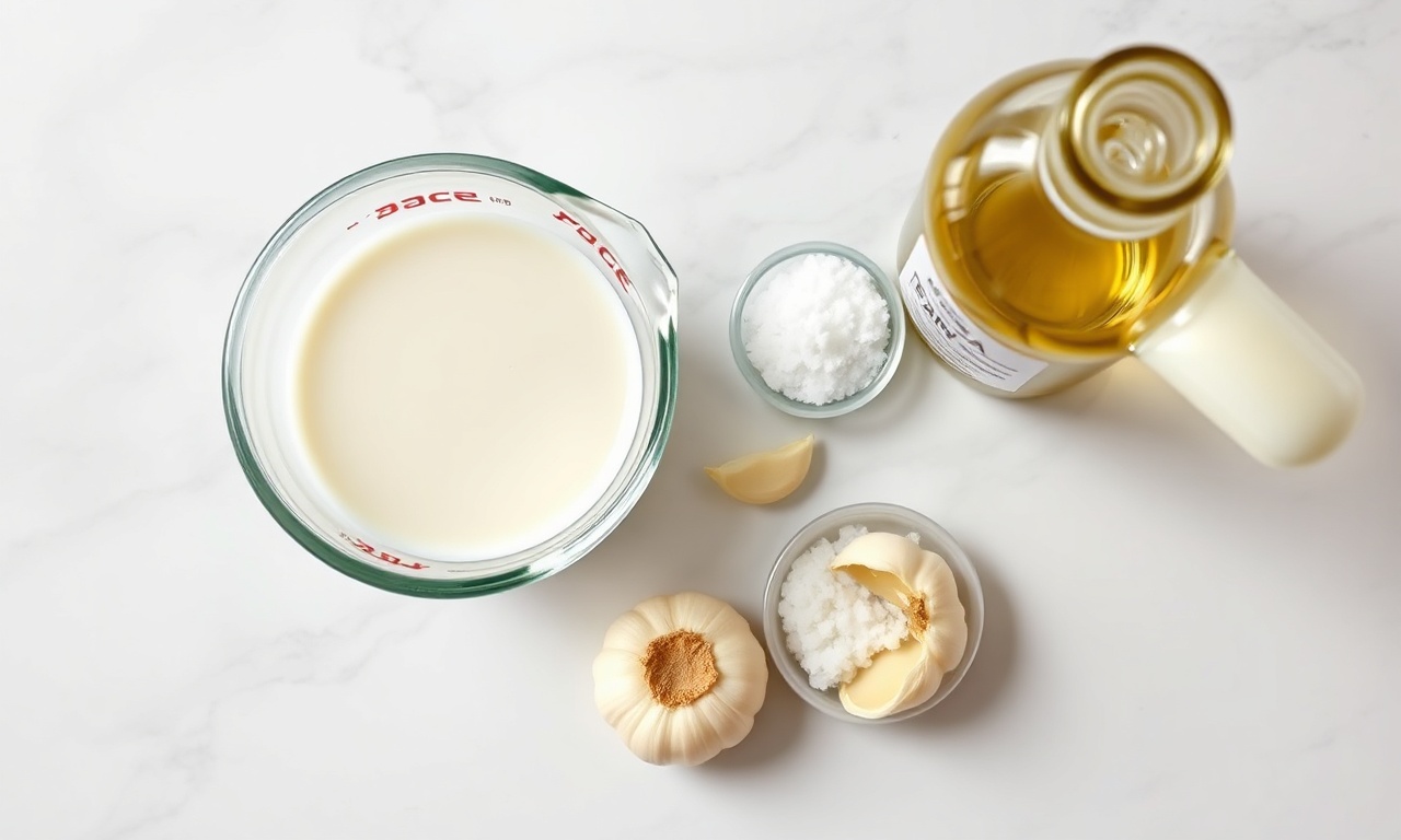 Vista de cima dos quatro ingredientes simples e frescos necessários para a receita.
