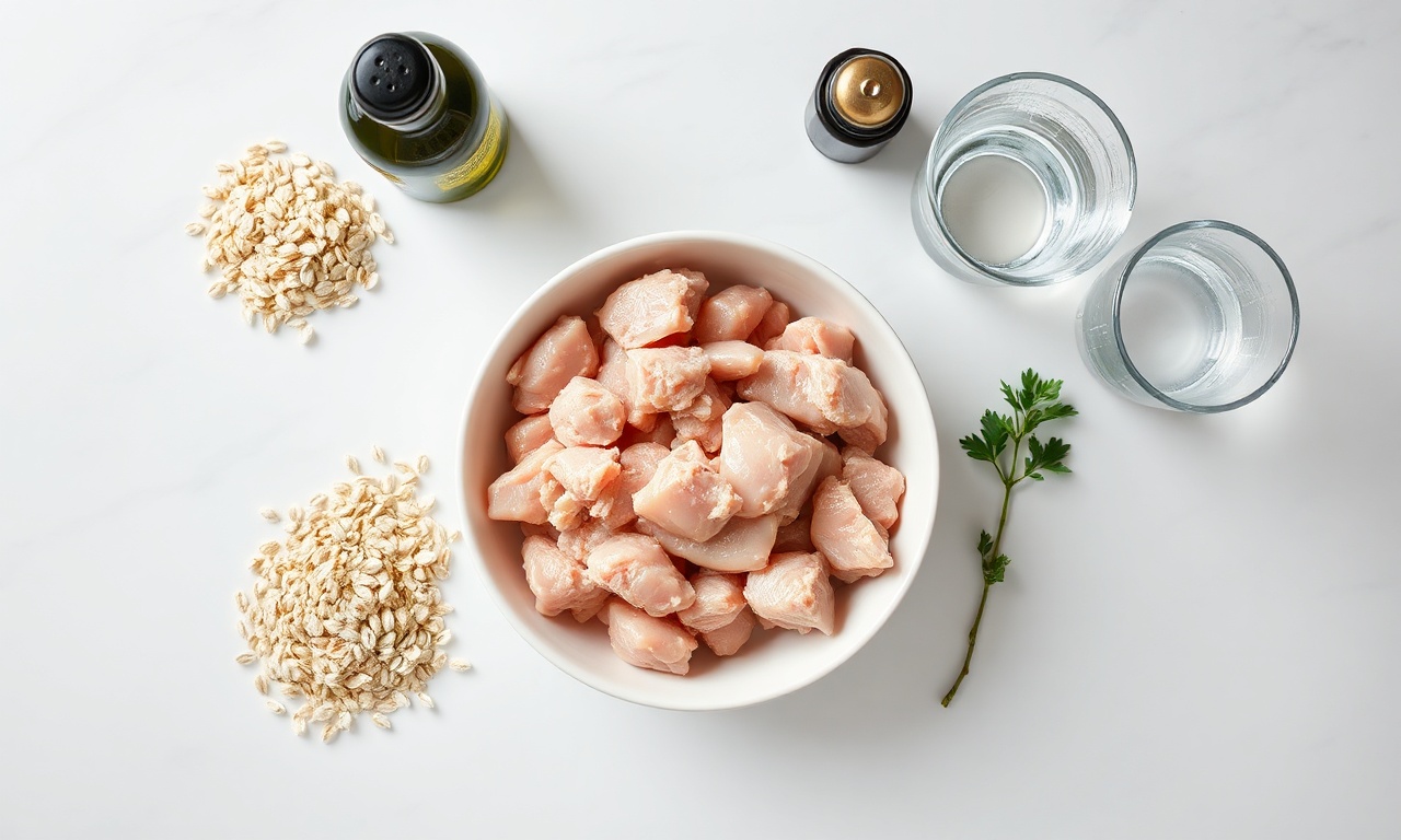 Vista de cima dos ingredientes frescos e simples, prontos para o preparo.