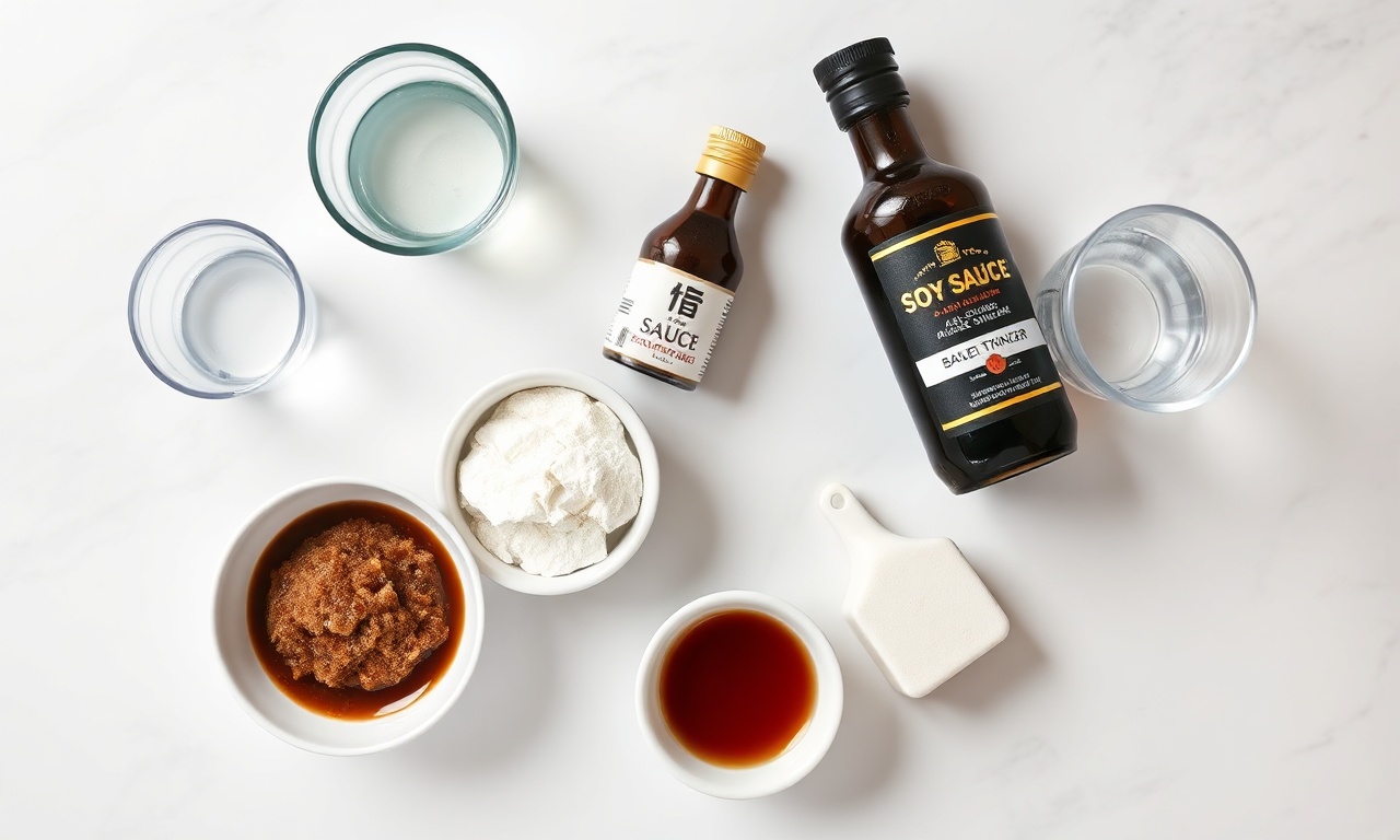 Vista de cima dos ingredientes simples e organizados para o molho.