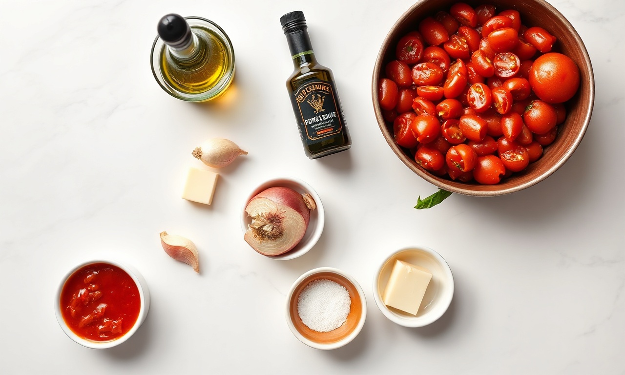 Vista superior dos ingredientes frescos organizados sobre uma superfície de mármore.