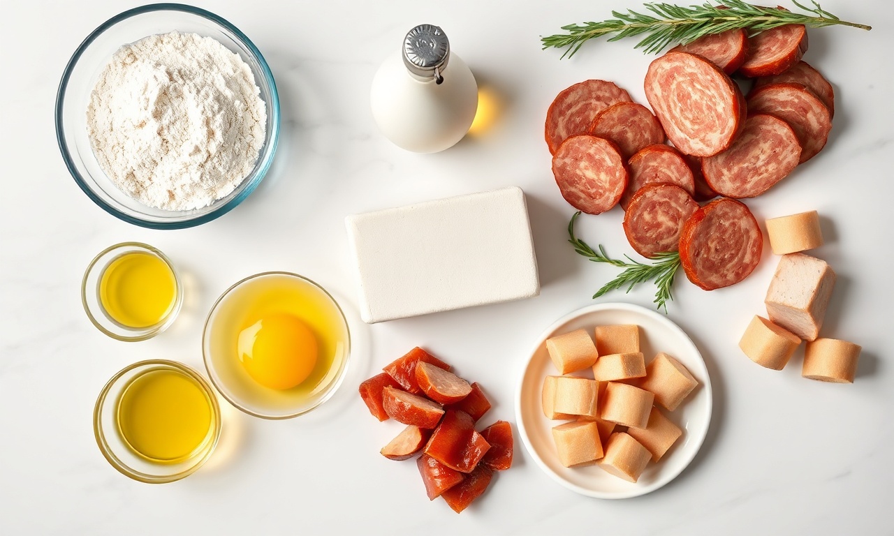 Vista de cima dos ingredientes organizados para a receita.