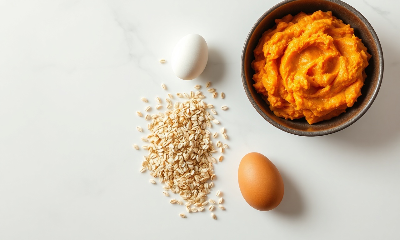 Pãozinho De Batata-Doce Fit: 3 Ingredientes, 30 Minutos 4 Vista de cima dos ingredientes simples e saudáveis.
