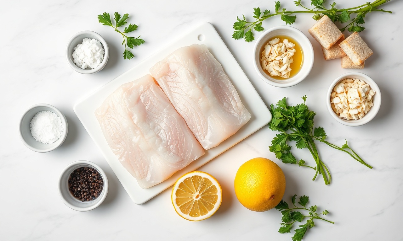 Vista de cima dos ingredientes organizados sobre superfície de mármore.
