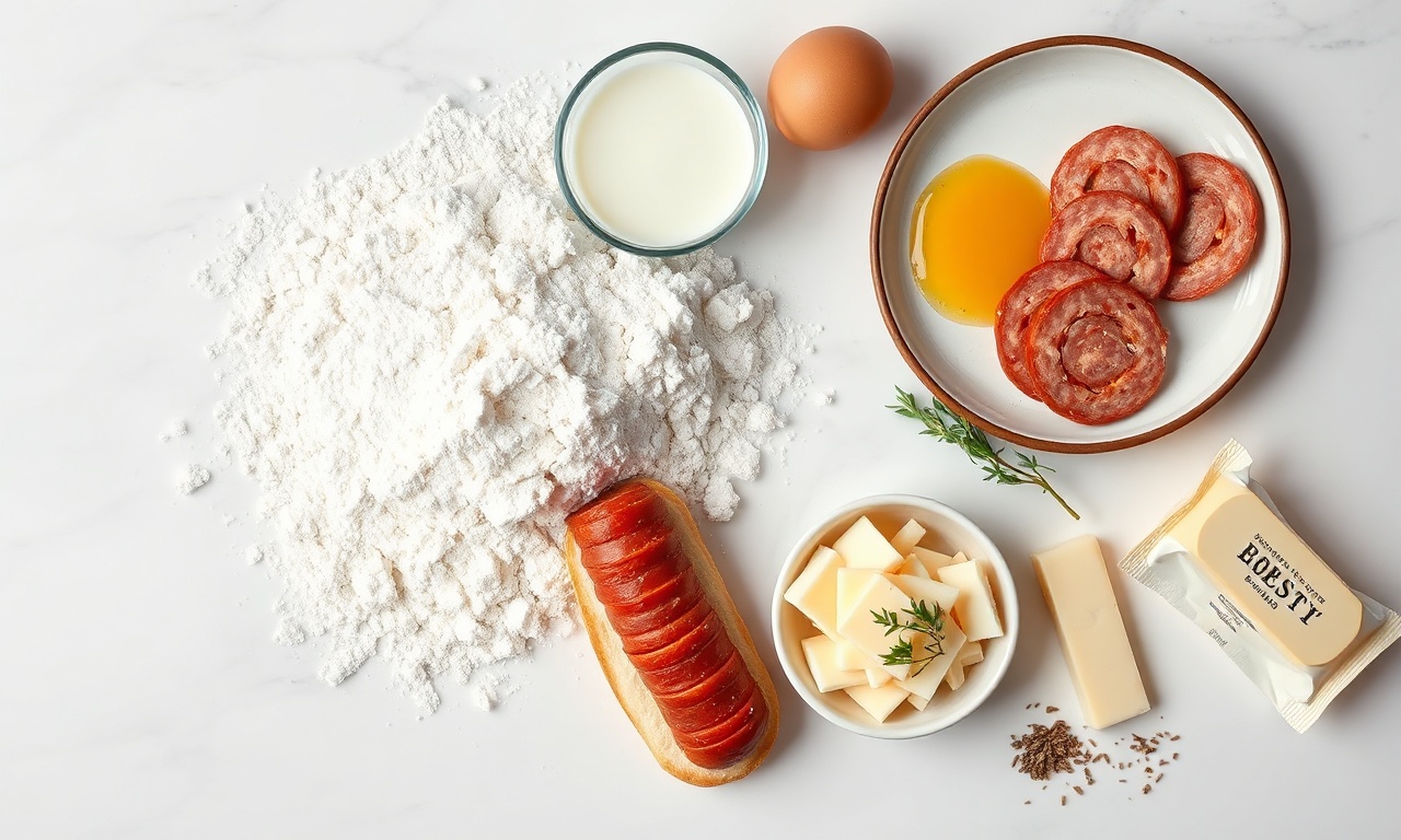 Vista de cima dos ingredientes organizados na bancada.