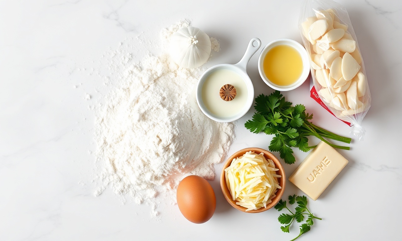 Pão De Alho Para Vender: Receita Lucrativa E Fácil 4 Vista de cima dos ingredientes organizados para a receita.