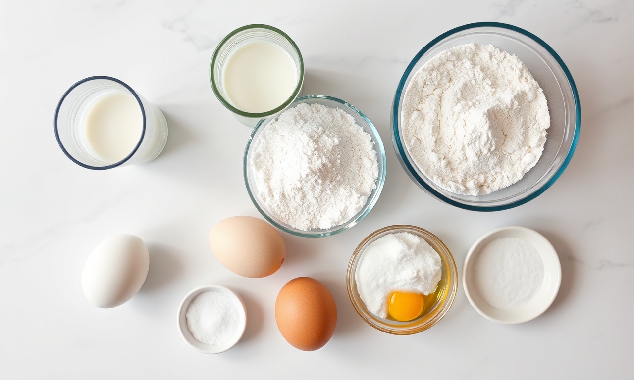Vista de cima dos 7 ingredientes simples e essenciais para a receita.